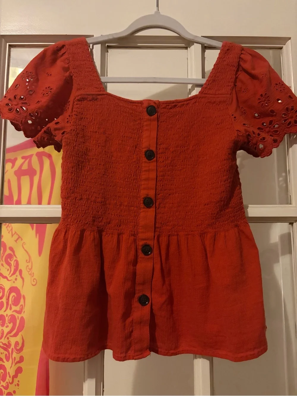 Madewell Smocked Square Neck Red Peplum Top
